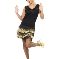 Schmink Specialist 36 1920's Fringed Flapper Charleston Kostuum, Zwart