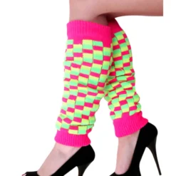Beenwarmers Fluor Roze/Geel/Groen Geblokt