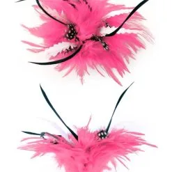 Bloem Pink/Wit Met Veertjes Op Clip/Speld