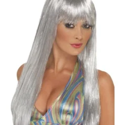 Glitter Disco Pruik Zilver