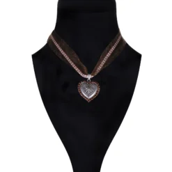 Halsketting Hart Met Strassrand, Bruin