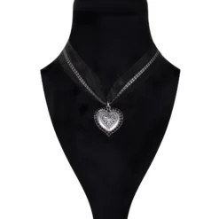 Halsketting Hart Met Strassrand, Zwart