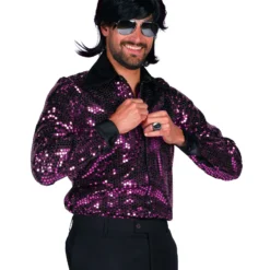 Heren Discoblouse "Night Fever", Paars