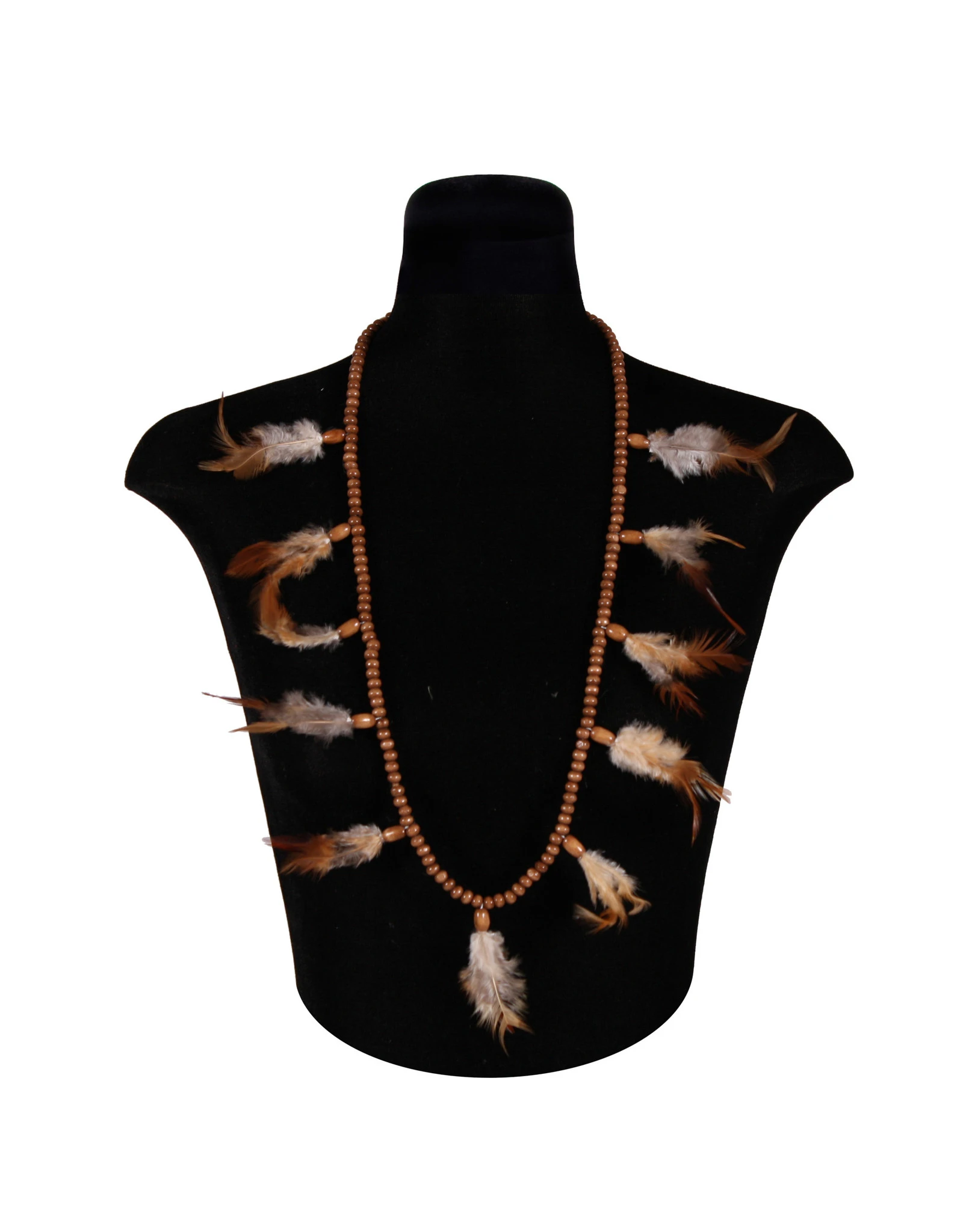 Indianenketting Parels Met Veren, Bruin 1 Indianenketting Parels Met Veren, Bruin