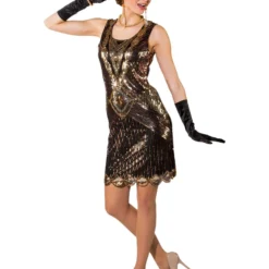 Jaren 20 Jurk Met Pailletten, Zwart-Goud