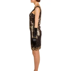 Jaren 20 Jurk Met Pailletten, Zwart-Goud -Schmink Specialist jaren 20 jurk met pailletten zwart goud 4