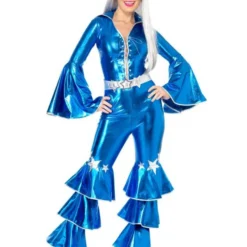 Jaren 70 Dancing Queen Kostuum, Blauw -Schmink Specialist jaren 70 dancing queen kostuum blauw 4