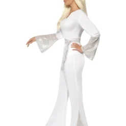 Jaren 70 Disco Dameskostuum, Wit -Schmink Specialist jaren 70 disco dameskostuum wit 2