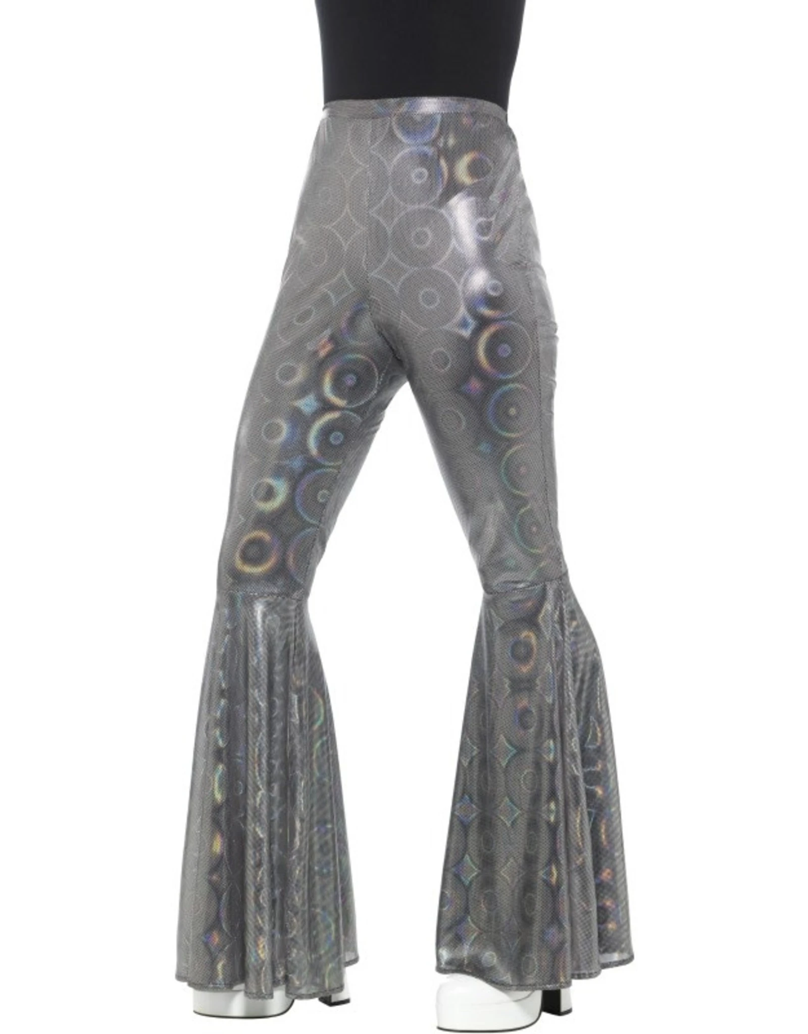 Jaren 70 Disco Flared Broek Dames, Zilver 1 Jaren 70 Disco Flared Broek Dames, Zilver