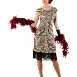 Jurk Met Pailletten, Beige