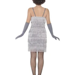 Korte Flapper Charleston Jurk Zilver -Schmink Specialist korte flapper charleston jurk zilver 2