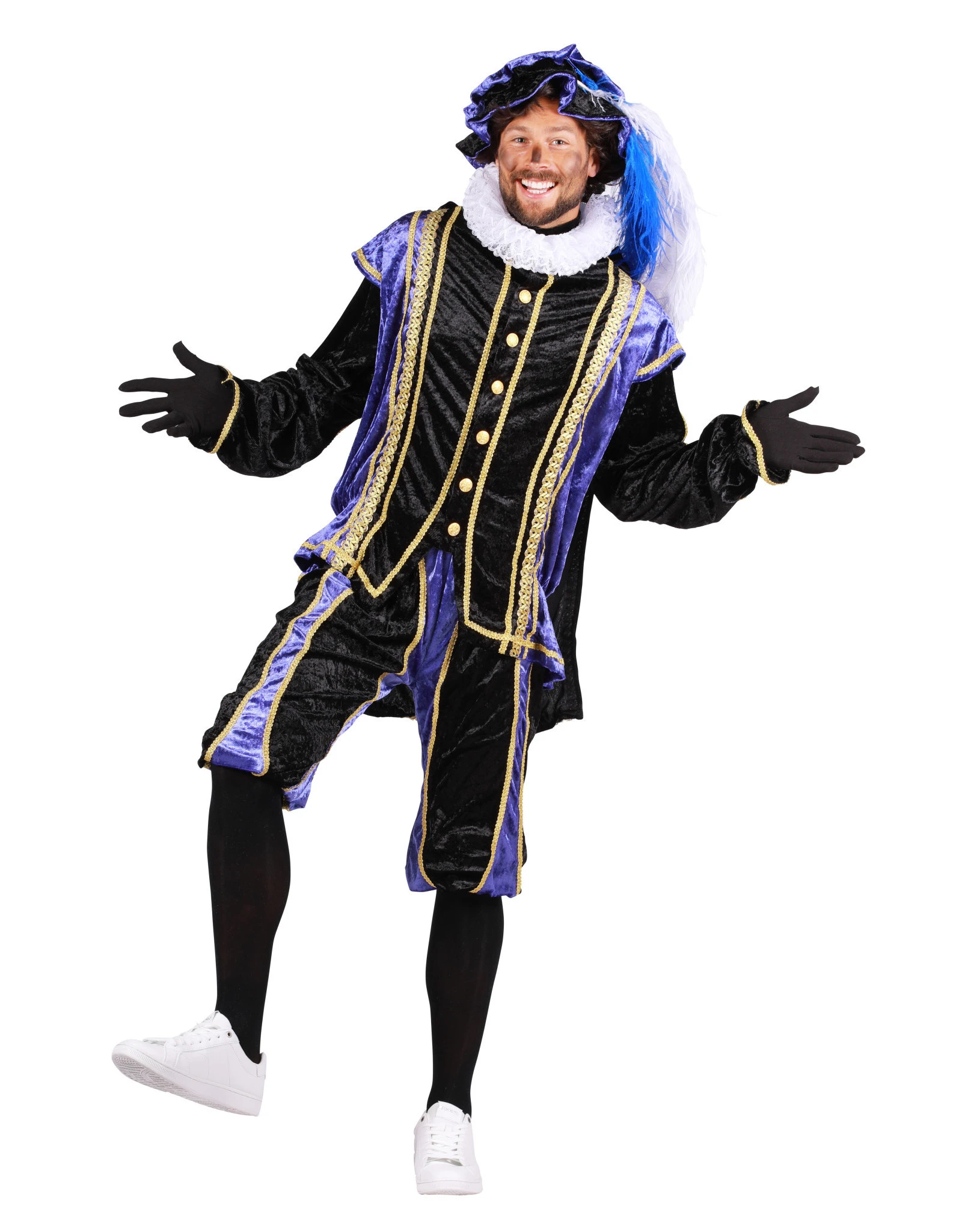 Piet Velours De Panne Met Cape "Bilbao", Paars-Zwart 1 Piet Velours De Panne Met Cape "Bilbao", Paars-Zwart