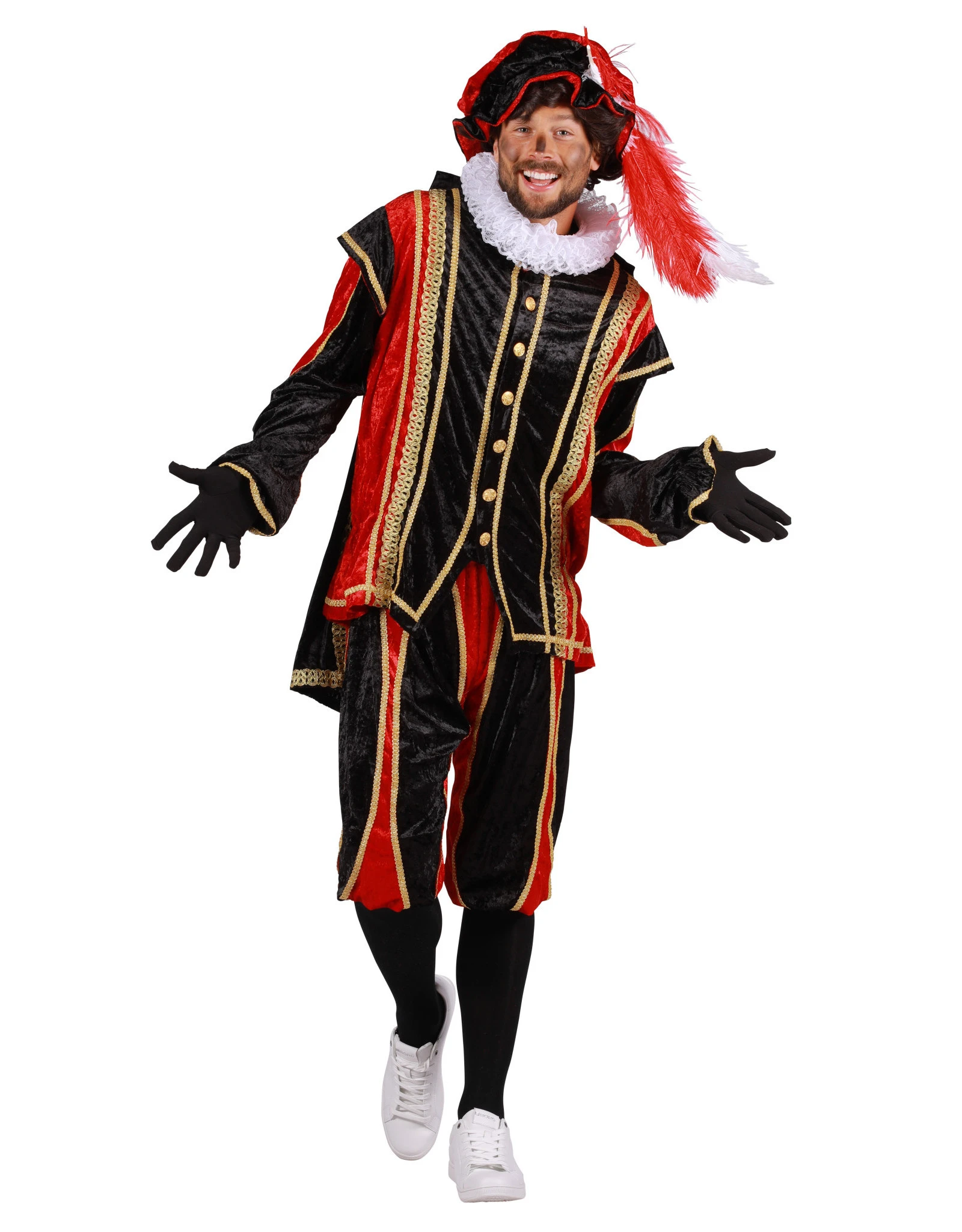 Piet Velours De Panne Met Cape "Bilbao", Rood-Zwart 1 Piet Velours De Panne Met Cape "Bilbao", Rood-Zwart