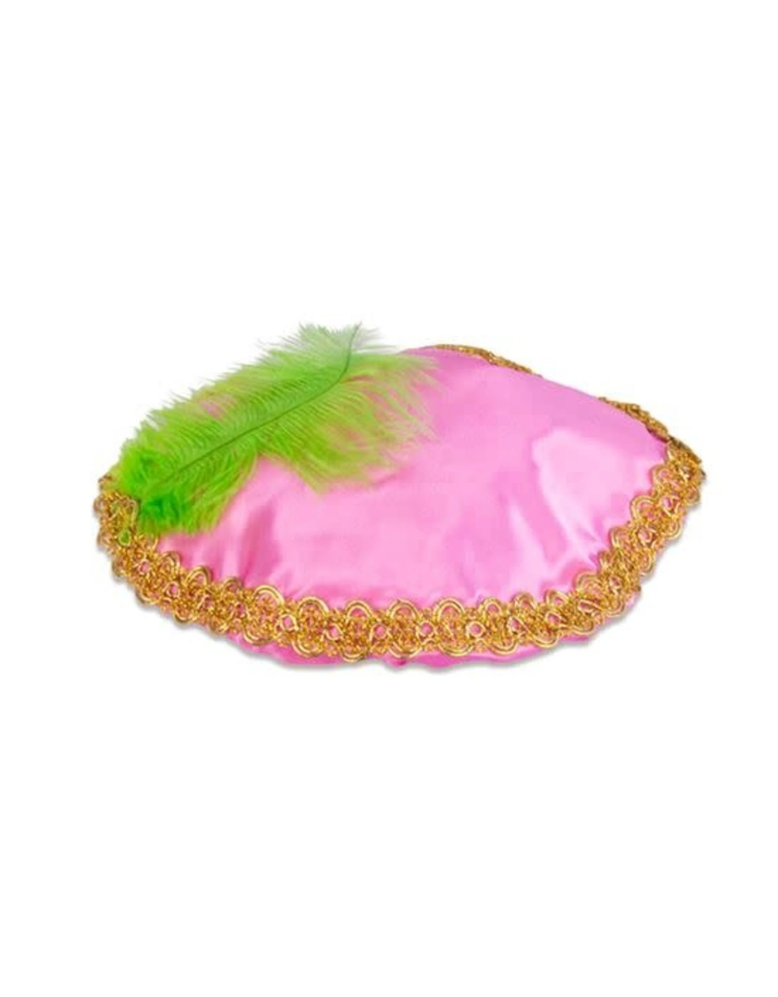 Pietbaret Satijn Met Veer Roze 1 Pietbaret Satijn Met Veer Roze