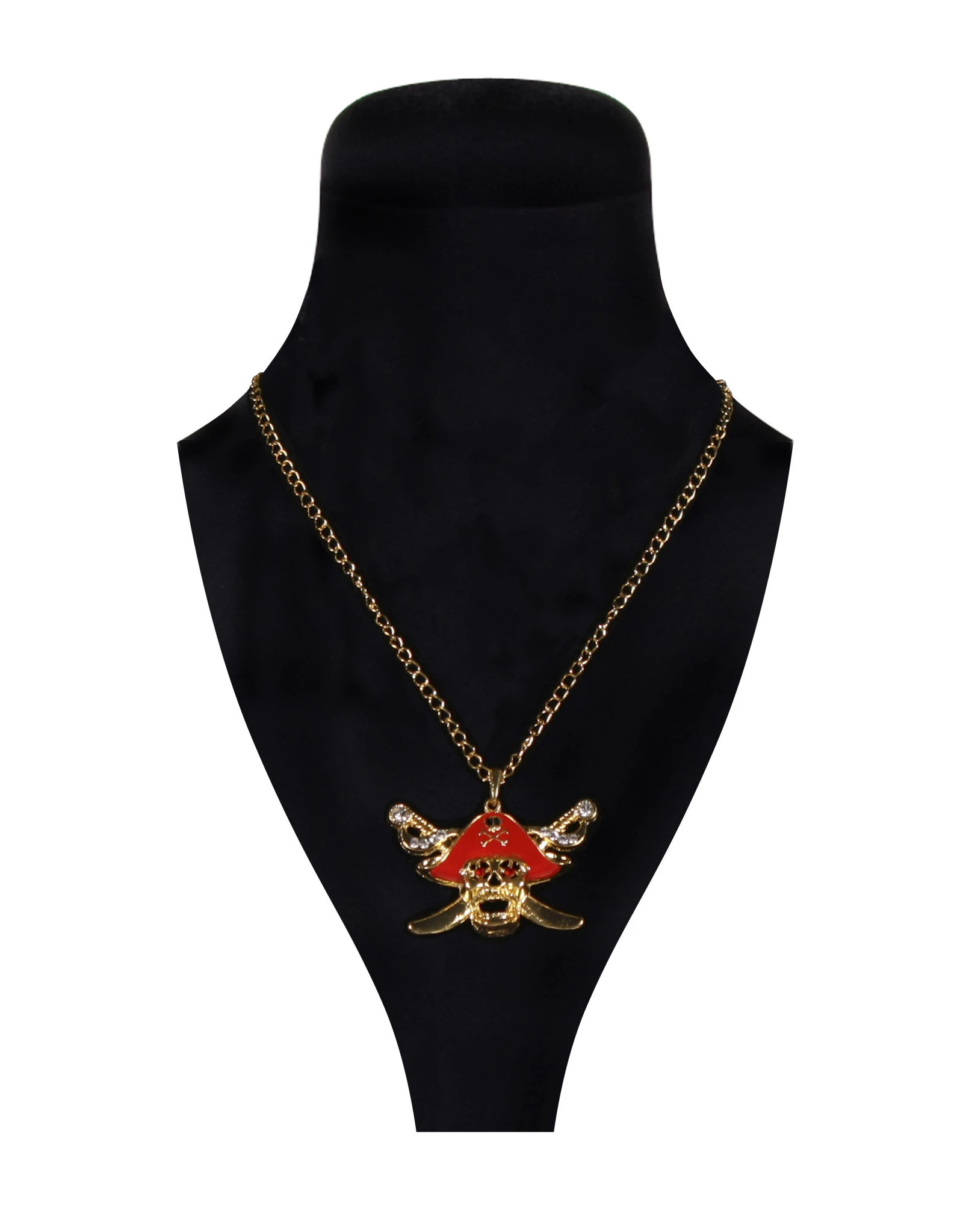 Piratenketting Met Doodskop , Goud-Rood 1 Piratenketting Met Doodskop , Goud-Rood