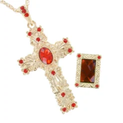 Sinterklaas, Kruis Met Ketting En Ring Luxe (set), Goud-Rood