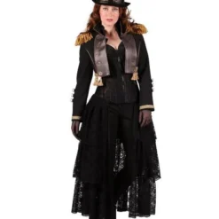 Steampunk Jas Dame Kort, Zwart