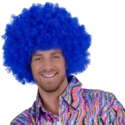Super Afro Pruik Felblauw