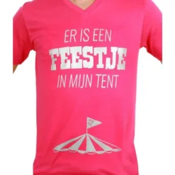 T-shirt Heren Roze "Er Is Een Feestje In Mijn Tent"