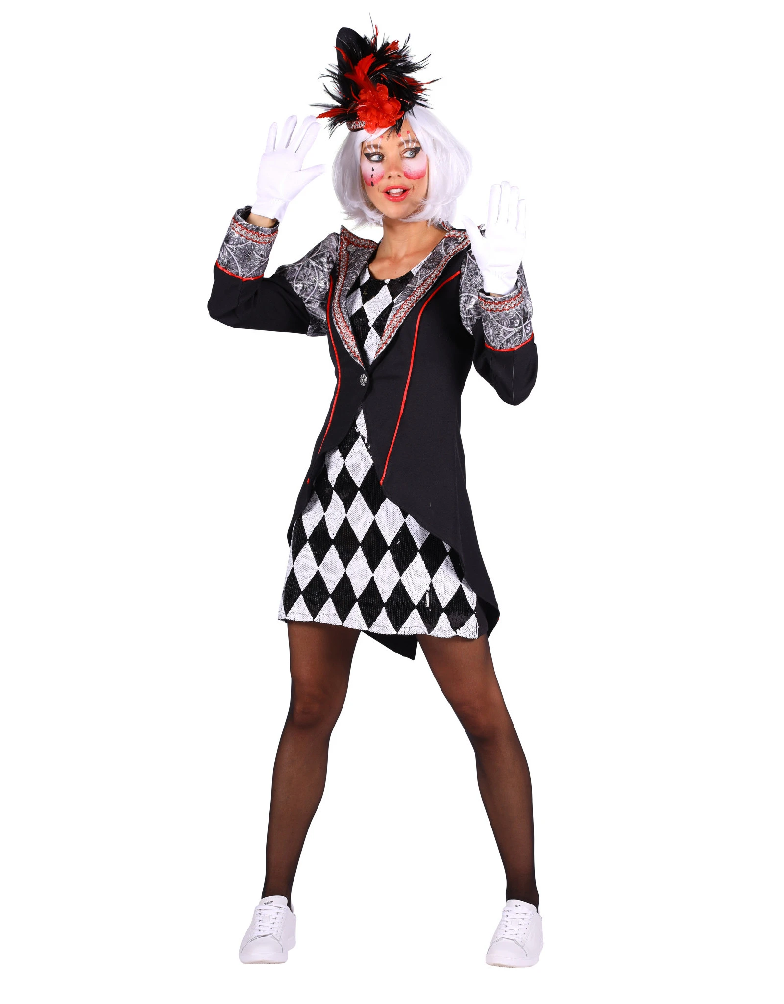 Themakostuum Clown Pierro, Zwart-Zilver 2 Themakostuum Clown Pierro, Zwart-Zilver - Afbeelding 2