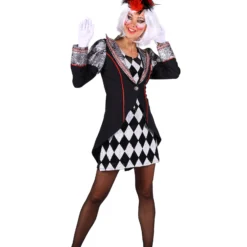 Themakostuum Clown Pierro, Zwart-Zilver