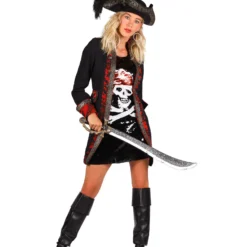 Themakostuum Dame Piraat, Rood-Zwart 5 Themakostuum Dame Piraat, Rood-Zwart -Schmink Specialist themakostuum dame piraat rood zwart 2