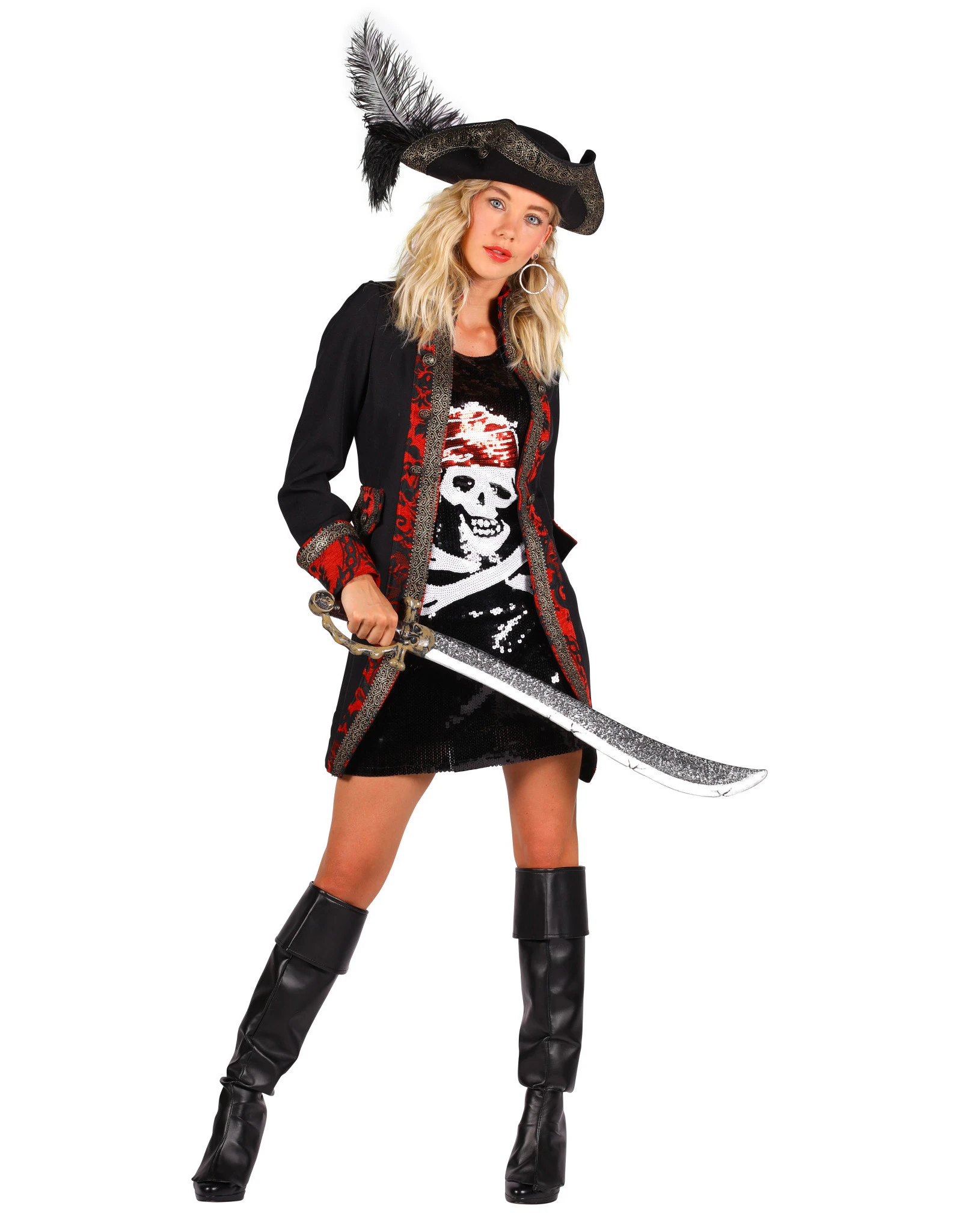 Themakostuum Dame Piraat, Rood-Zwart 3 Themakostuum Dame Piraat, Rood-Zwart - Afbeelding 3