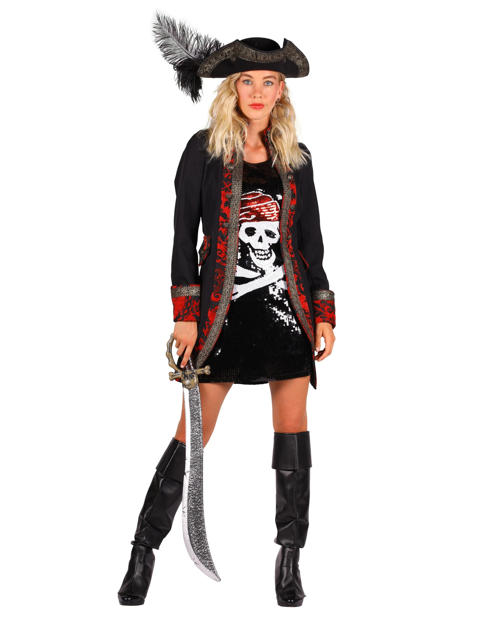 Themakostuum Dame Piraat, Rood-Zwart 1 Themakostuum Dame Piraat, Rood-Zwart