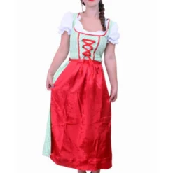 Tiroler Jurk Lang Sarah Groen/wit Ruitje, Schortje Rood
