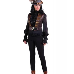 Vest Dame Steampunk '"Scarlett'', Bruin -Schmink Specialist vest dame steampunk scarlett bruin 3