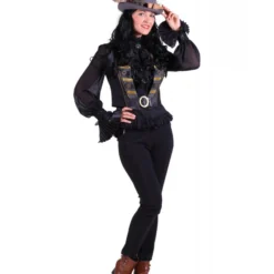 Vest Dame Steampunk '"Scarlett'', Zwart -Schmink Specialist vest dame steampunk scarlett zwart 3