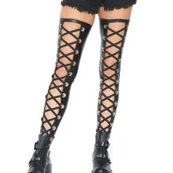 Wetlook Footless Lace Up Thigh