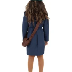 WW2 Evacuee Meisjeskostuum, Blauw -Schmink Specialist ww2 evacuee meisjeskostuum blauw 2