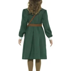 WW2 Evacuee Meisjeskostuum, Groen -Schmink Specialist ww2 evacuee meisjeskostuum groen 2